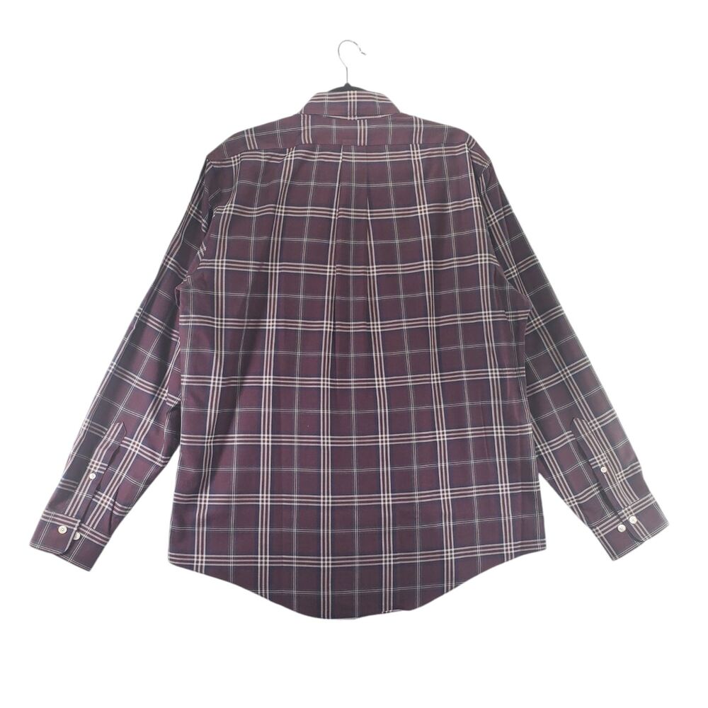 L Brooks Brothers Regent Button Down Shirt Burgundy Wine Plaid Pocket Maroon - Picture 2 of 9